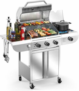 Kismile G31Pro 34000 BTU 3-Burner Propane Grill (with Side Burner)