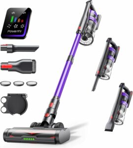 Powerffy 600W Cordless Stick Vacuum with Anti-Tangle Brush