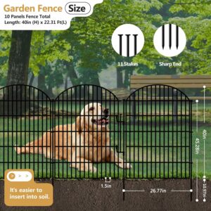 10 Panels Decorative Garden Fence with Lock, 40in (H) X 22.31ft (L) No Dig Dog Fences Outdoor for Yard, Rustproof Tall Animal Barrier Fencing, Metal Panels Suitable for Yards Border, Patio Use 10Panels-40"H X 22.31ft(L) with Lock