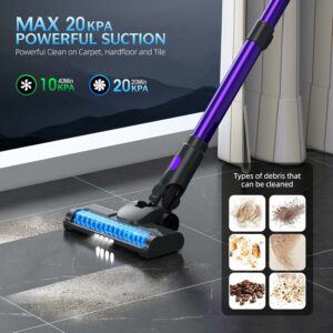 Bieiao Cordless Stick Vacuum with 40Min Detachable Battery