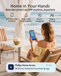 Philips WiFi Smart Lock with Handle, Fingerprint Keyless Entry Door Lock with WiFi Bridge, Smart Locks for Front Door with Handle Set, APP Remote Control, Work with Alexa&Google Assistant, Auto-Lock Satin Nickel