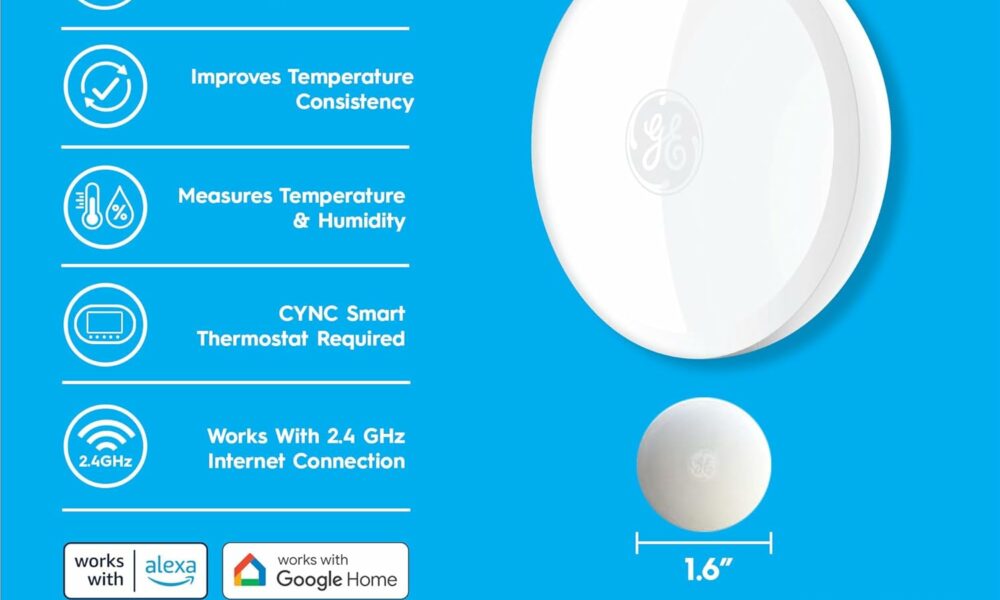 GE Cync Smart Temperature Sensor, Works with Cync Smart Thermostat (Required and Sold Separately) to Reduce Hot and Cold Spots, Easy Mounting and DIY Installation, White product image