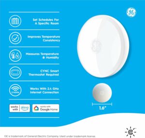 GE Cync Smart Temperature Sensor, Works with Cync Smart Thermostat (Required and Sold Separately) to Reduce Hot and Cold Spots, Easy Mounting and DIY Installation, White product image