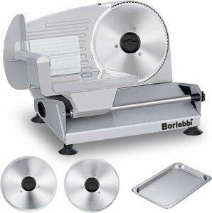 Borlebbi 200W Electric Food Slicer with 7.5-Inch Stainless Steel Blades