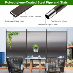 Outdoor Privacy Screens Freestanding, 36" W x 71" H Overall Poly-Coating Steel Pipes and Slats, Rustproof Brown Metal Decorative Fence Panels for Outside Backyard Garden Patio Privacy Screen Dark Brown 36"x71"