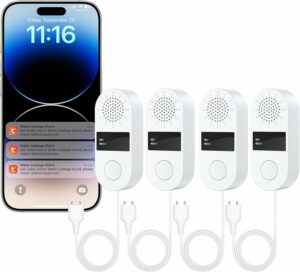 HASULL WiFi Water Leak Detector 4-Pack with 130dB Siren & App Alerts product image