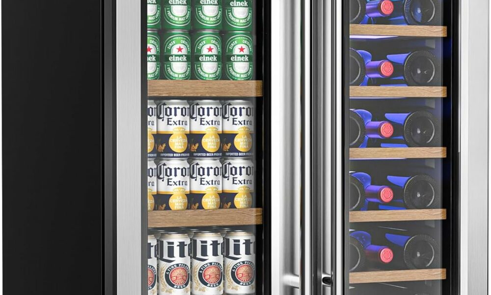 EUHOMY 24-Inch Dual Zone Wine Cooler 21-Bottle 88-Can Fridge product image