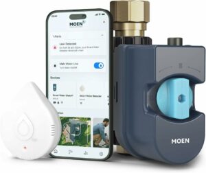 Moen 900-006 Flo by Moen 1-Inch Smart Water Shutoff with 920-004 Flo by Moen Smart Water Detector, 1-Pack Shutoff + Detector 1-pack 1 Inch