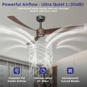 ocioc Ceiling Fans with Lights and Remote, 52 Inch Modern Ceiling Fan with Quiet Reversible DC Motor,Dimmable LED,6 Speeds,Timer, Ceiling Fan for Bedroom,Dining Room(Dark Walnut Finish) Dark Walnut 52 inch