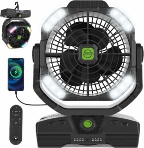RUNTOP 20000mAh Oscillating Rechargeable Fan with RGB Light and Remote product image
