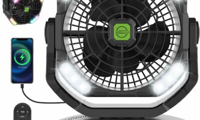 RUNTOP 20000mAh Oscillating Rechargeable Fan with RGB Light and Remote product image