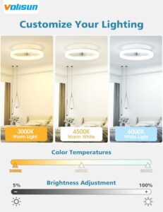 VOLISUN Low Profile Ceiling Fans with Lights and Remote, Ceiling Fan with Light Flush Mount, No Assembly, 3000K-6500K Dimmable, White Fandelier Ceilings Fans with Lights for Bedroom White 20 INCH