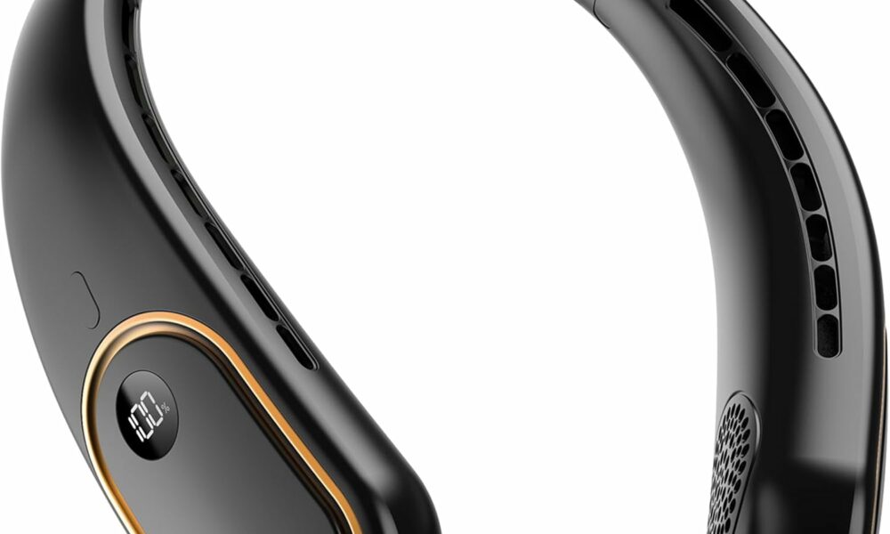 SHEWIND Portable Neck Fan with Digital Display, 5000mAh Battery, 4 Speeds product image