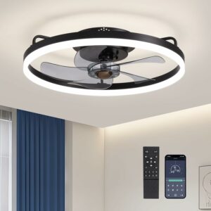LUDOMIDE LL-6002BL 20-Inch Flush Mount Ceiling Fan with Light and Remote product image