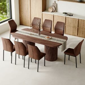 Rejeke 79-Inch Dining Table Set for 8 with Cushioned Chairs