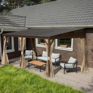 SHPAI 12'x16' Wall-Mounted Hardtop Gazebo (Aluminum Frame, Steel Roof)