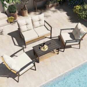 LAUSAINT HOME 4-Piece Patio Conversation Set with Storage Table