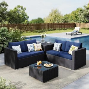MFSTUDIO 4-Piece Patio Sectional Sofa Set with Storage Box and Coffee Table