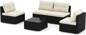 RELAX4LIFE 5-Piece Outdoor Patio Sectional Set w/Glass Table