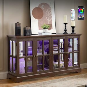 CKEASEAN 59-Inch LED Curio Cabinet with Adjustable Shelves (Dark Cherry)