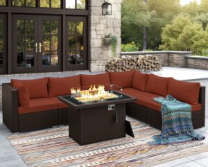 NICESOUL 7-Piece Modular Patio Sectional Set with Firepit