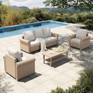 HERA'S HOUSE 4-Piece Patio Furniture Set with 5-Seat Sofa and Coffee Table
