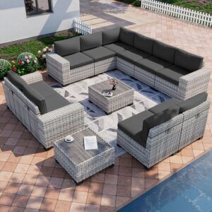 Muphyers 12-Piece Outdoor Patio Sectional Sofa Set with Coffee Table