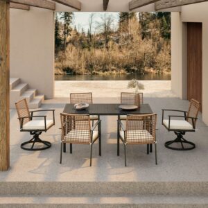 LAUSAINT HOME 7-Piece Patio Dining Set with 6 Chairs (2 Swivel)