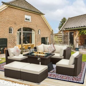 BULEXYARD 7-Piece Patio Sectional Set with Fire Pit Table