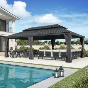 PURPLE LEAF 14' x 24' Aluminum Hardtop Gazebo with Double Roof