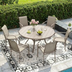 DIFY 7-Piece Outdoor Patio Dining Set with 47-Inch Round Table and 6 Stackable Chairs