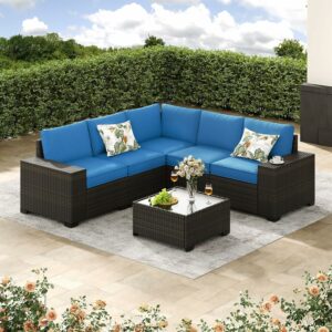 Jing's Villa 6-Piece Patio Sectional Sofa Set with Cushions & Table