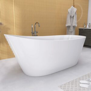 GETPRO 59-Inch Acrylic Freestanding Bathtub (Slipper)
