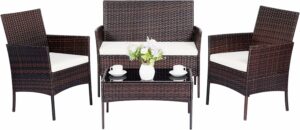 ZOPATICO 4-Piece Patio Furniture Set PE Rattan Conversation Set