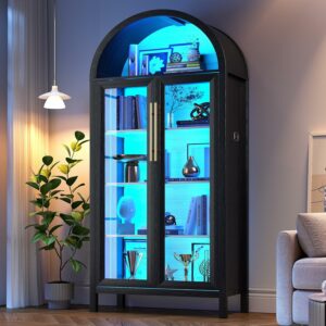 HWB Display Curio Cabinet 5-Tier Glass Door Bookcase with LED Lights