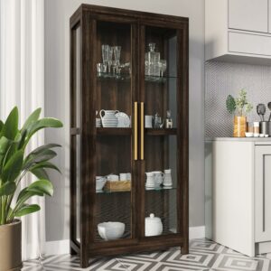 BELLEZE Avalon 68-Inch Glass Display Curio Cabinet (Dark Walnut)
