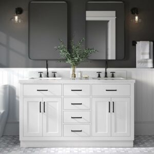 ARIEL 60-Inch Double Bathroom Vanity with Carrara Quartz Countertop