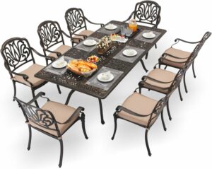 AIWOEN 9-Piece Cast Aluminum Patio Dining Set with 87-Inch Table