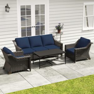 MeetLeisure 4-Piece Outdoor Furniture Set with 77-Inch Sofa