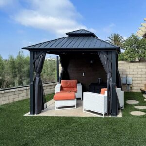 PURPLE LEAF 10x10 Hardtop Gazebo with Netting and Curtains
