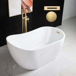 WOODBRIDGE B0006 54-Inch Acrylic Freestanding Bathtub (Brushed Gold Drain)