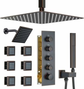 Dasan Thermostatic Shower System with 6 Body Jets and Dual Rainfall Heads product image