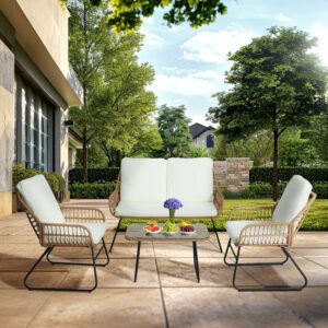 EortheX outdoor fancy 4-Piece Patio Furniture Set with Loveseat and Coffee Table
