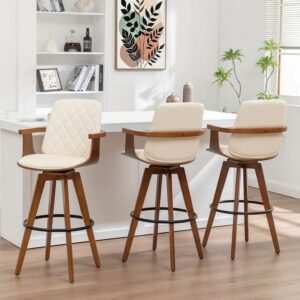 ALLFONIS Counter Stools Set of 3 with Swivel and Upholstered Seat (26-Inch)