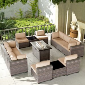 Kullavik 13-Piece Patio Furniture Set with 43-Inch 55000BTU Fire Pit Table