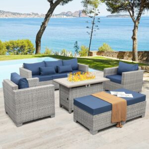 WAROOM 6-Piece Patio Sectional Set with Fire Pit Table