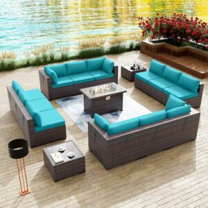 Kullavik 15-Piece Patio Furniture Set with 43-Inch Fire Pit Table