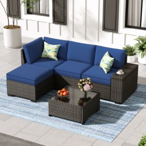 Jing's Villa 5-Piece Patio Sectional Sofa Set with Cushions & Table