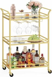VASAGLE ULRC100A01 3-Tier Bar Cart with Mirrored Shelf