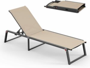 Oasbira Foldable Aluminum Chaise Lounge Chair 5-Position Recliner